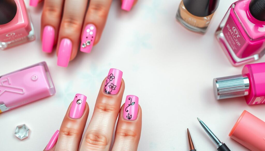 DIY pink nail art