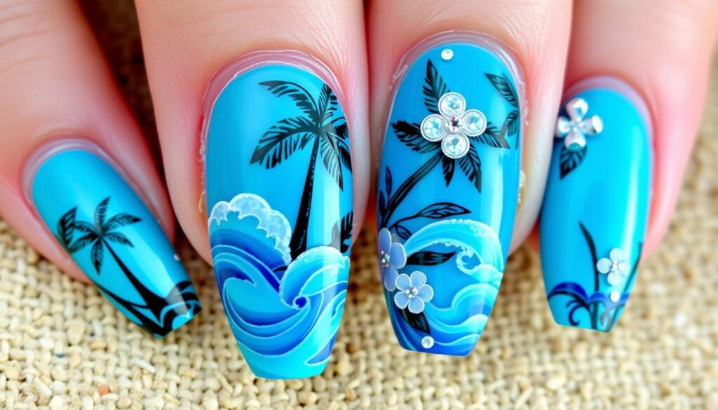 Tropical blue nail designs